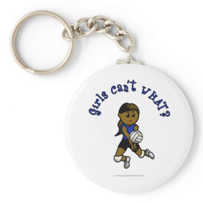 Dark Girls Volleyball in Blue Uniform Keychain