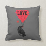 Dark gothic crow valentines love heart throw pillows