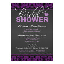 Dark Grape Damask Bridal Shower Invitations
