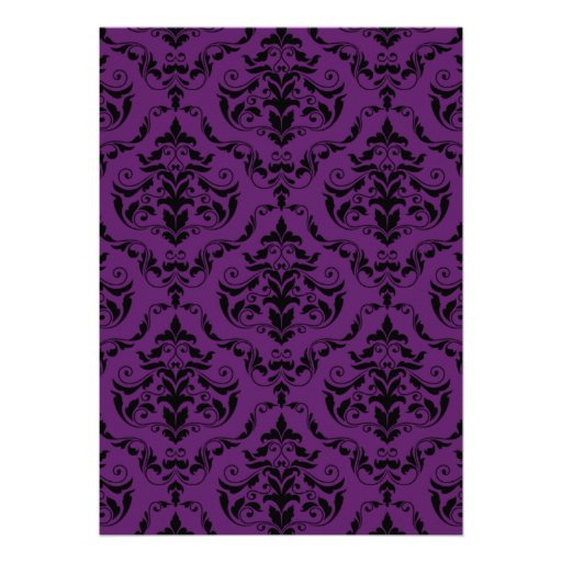 Dark Grape Damask Bridal Shower Invitations