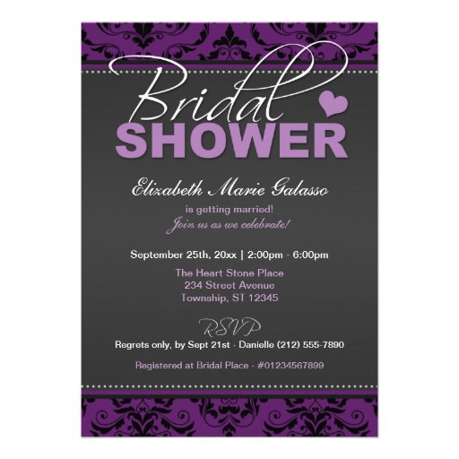 Dark Grape Damask Bridal Shower Invitations