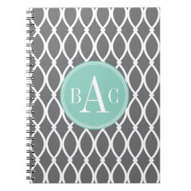 Dark Gray and Mint Monogrammed Barcelona Print Spiral Notebooks