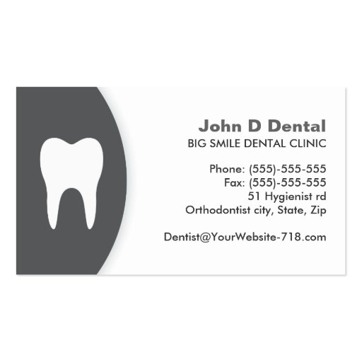 Dark gray and white dental dentist business card (front side)