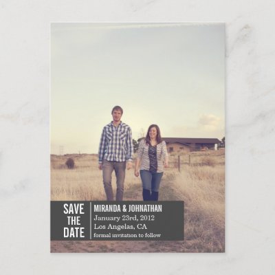 Dark Gray Banner Photo Save The Date Post Cards