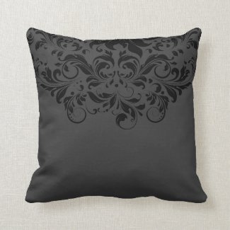 Dark Gray & Black Floral Lace Throw Pillow