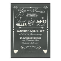 Dark Gray Chalkboard Wedding Invitation with heart invitations