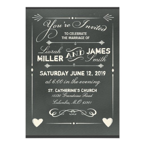 Dark Gray Chalkboard Wedding Invitation with heart