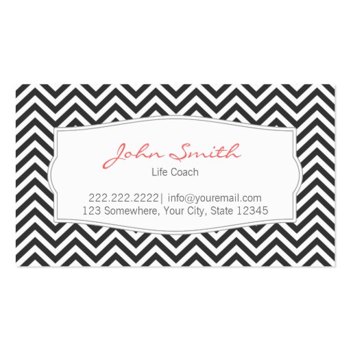 Dark Gray Chevron Stripes Life Coach Business Card (front side)