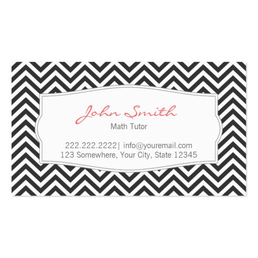 Dark Gray Chevron Stripes Math Tutor Business Card (front side)