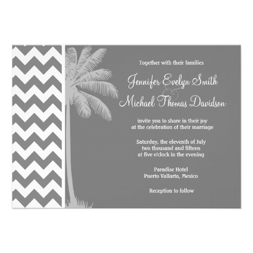 Dark Gray Chevron; Tropical Palm Invite