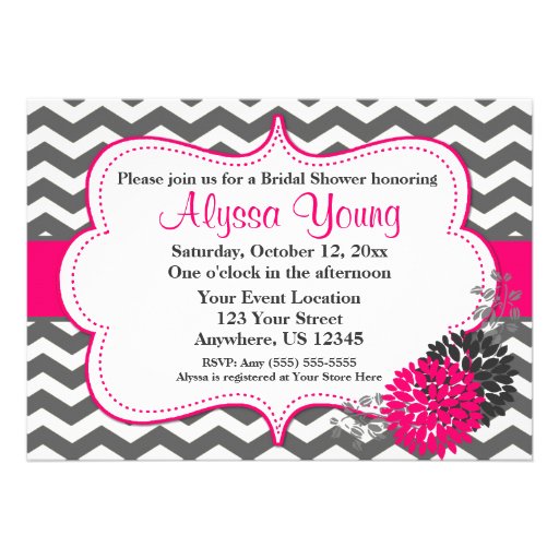 Dark Gray Hot Pink Chevron Invitation