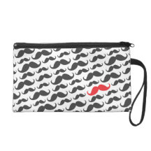 Dark gray mustache pattern with one red moustache wristlet purses