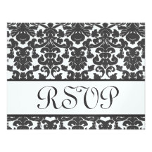 Dark Gray White Damask RSVP Wedding Response Card Personalized Invitation