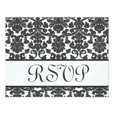 Dark Gray White Damask RSVP Wedding Response Card Personalized Invitation