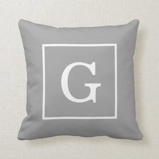 Dark Gray White Framed Initial Monogram Throw Pillow