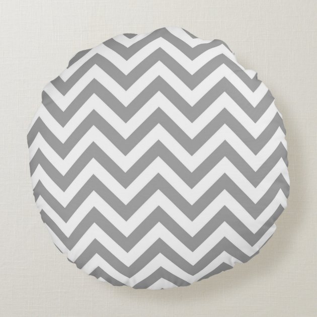 Dark Gray White LG Chevron Pumpkin Name Monogram Round Pillow