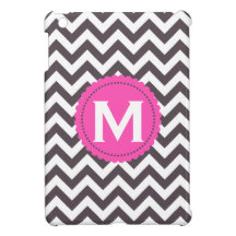 Dark Gray White Monogram Chevron Pattern iPad Mini Case