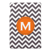 Dark Gray White Monogram Chevron Pattern iPad Mini Cases