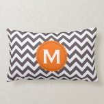 Dark Gray White Monogram Chevron Pattern Throw Pillows