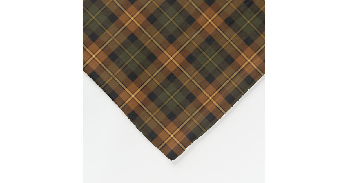 Dark Green and Golden Orange Rustic Plaid Fleece Blanket Zazzle