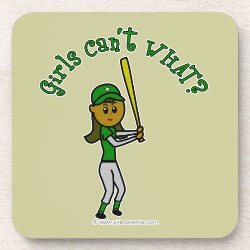 Dark Green Baseball Girl Coasters