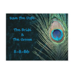 Dark Green Peacock Feathers Save the Date Wedding Postcards