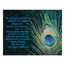 Dark Green Peacock Wedding Invitation