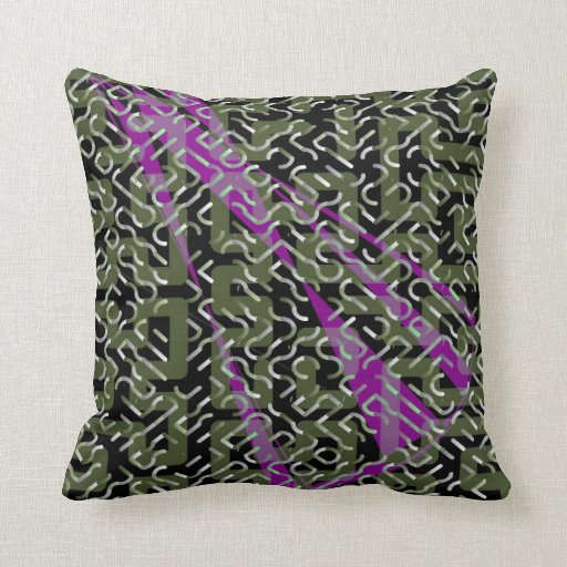 Dark Green Purple Accent on Black Pillow Zazzle