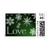 Dark Green snowfall Love Wedding Postage postage