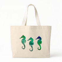 Dark Green  Watercolor Seahorses Bags