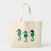 Dark Green  Watercolor Seahorses Bags