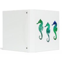 Dark Green Watercolor Seahorses Binders