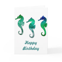 Dark Green Watercolor Seahorses Greeting Cards
