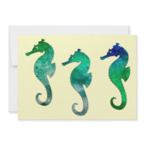 Dark Green Watercolor Seahorses Personalized Invite