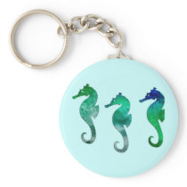 Dark Green  Watercolor Seahorses Keychains