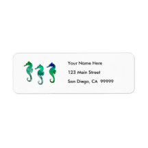 Dark Green Watercolor Seahorses Return Address Labels