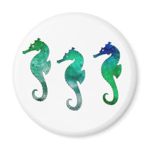Dark Green Watercolor Seahorses Magnet