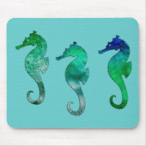 Dark Green  Watercolor Seahorses Mousepad