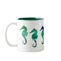 Dark Green  Watercolor Seahorses Mugs
