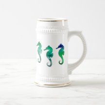 Dark Green Watercolor Seahorses Mug