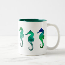 Dark Green  Watercolor Seahorses Mugs