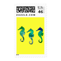 Dark Green  Watercolor Seahorses Postage