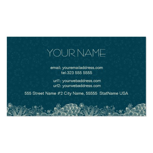 Dark Green & White Retro Floral Line Shading Business Card (back side)