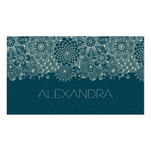 Dark Green & White Retro Floral Line Shading Business Card (front side)