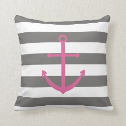 Dark Grey and Pink Anchor Pillow