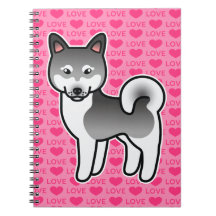 Dark Grey Cartoon Alaskan Klee Kai Love Spiral Notebooks