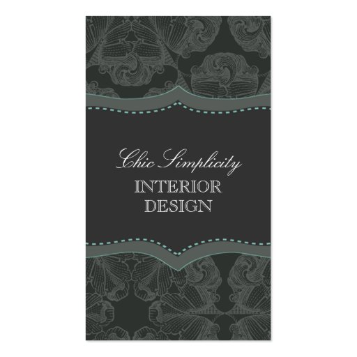 Dark grey elegant damask design business card (front side)