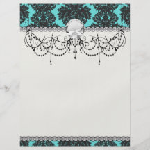 dark grey on aqua blue flourish damask pattern flyer design