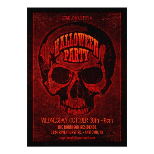Dark Grunge Skull Halloween Party Invite