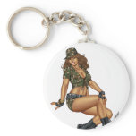 Dark Haired Army or Military Pinup Girl by Al Rio Key Chains